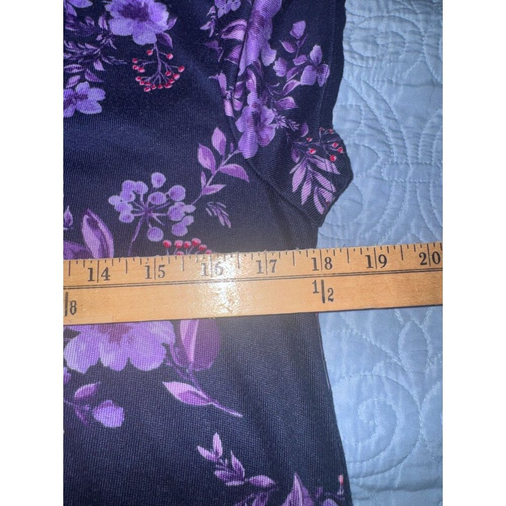 Womens Floral Print Dress Short Sleeve Button Front Relaxed Fit Medium Purple & - Picture 5 of 6